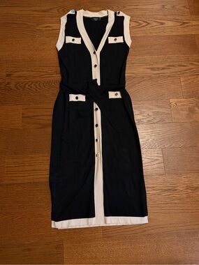Vici Black and Cream Sleeveless Button-Front Dress
